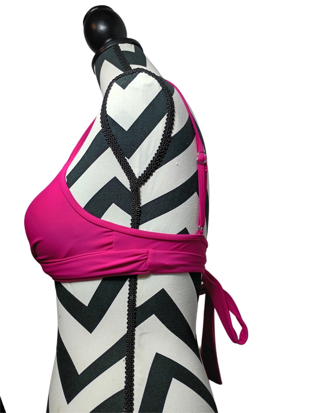 Criss Cross Tie Back Hot Pink Bikini Top - Picture 2 of 6